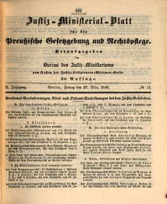 Justiz-Ministerialblatt für die preußische Gesetzgebung und Rechtspflege Freitag 27. März 1840