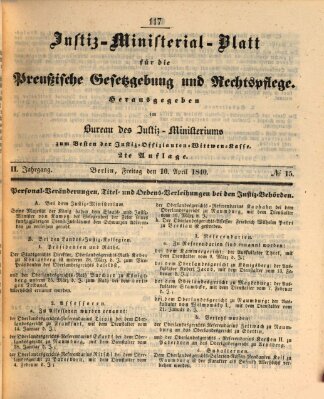 Justiz-Ministerialblatt für die preußische Gesetzgebung und Rechtspflege Freitag 10. April 1840