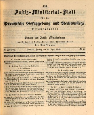 Justiz-Ministerialblatt für die preußische Gesetzgebung und Rechtspflege Freitag 24. April 1840