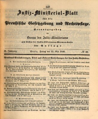 Justiz-Ministerialblatt für die preußische Gesetzgebung und Rechtspflege Freitag 15. Mai 1840