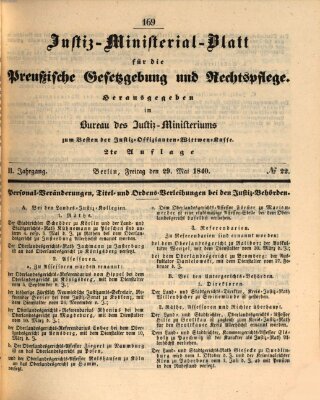 Justiz-Ministerialblatt für die preußische Gesetzgebung und Rechtspflege Freitag 29. Mai 1840