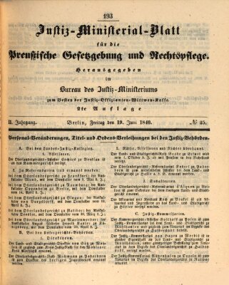 Justiz-Ministerialblatt für die preußische Gesetzgebung und Rechtspflege Friday 19. June 1840