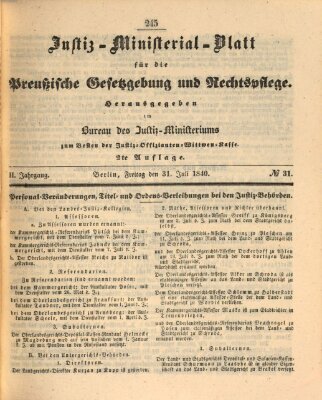 Justiz-Ministerialblatt für die preußische Gesetzgebung und Rechtspflege Freitag 31. Juli 1840