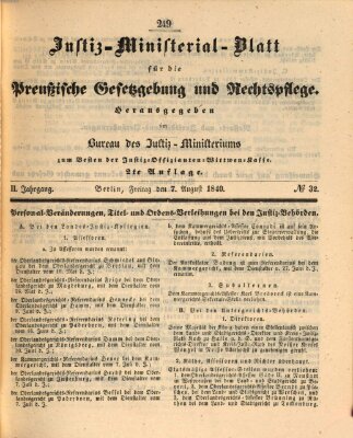 Justiz-Ministerialblatt für die preußische Gesetzgebung und Rechtspflege Friday 7. August 1840