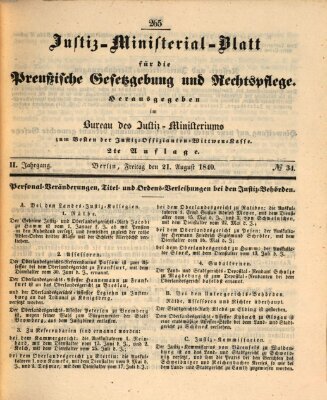 Justiz-Ministerialblatt für die preußische Gesetzgebung und Rechtspflege Freitag 21. August 1840