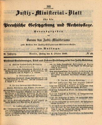 Justiz-Ministerialblatt für die preußische Gesetzgebung und Rechtspflege Freitag 2. Oktober 1840