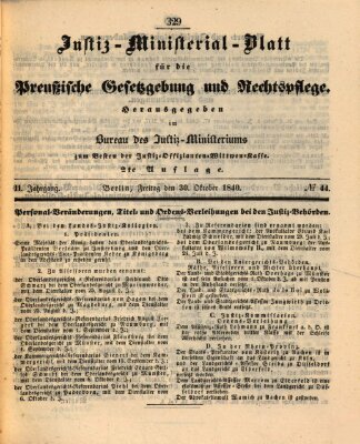 Justiz-Ministerialblatt für die preußische Gesetzgebung und Rechtspflege Freitag 30. Oktober 1840