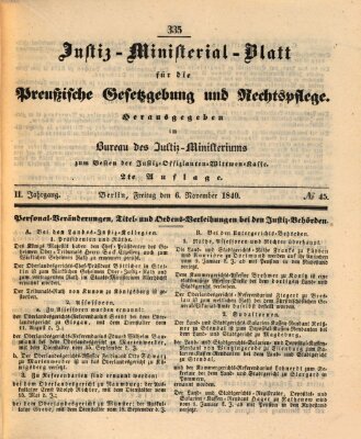 Justiz-Ministerialblatt für die preußische Gesetzgebung und Rechtspflege Freitag 6. November 1840