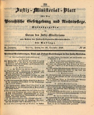 Justiz-Ministerialblatt für die preußische Gesetzgebung und Rechtspflege Freitag 20. November 1840