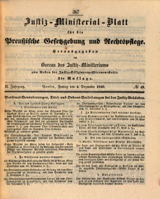 Justiz-Ministerialblatt für die preußische Gesetzgebung und Rechtspflege Freitag 4. Dezember 1840