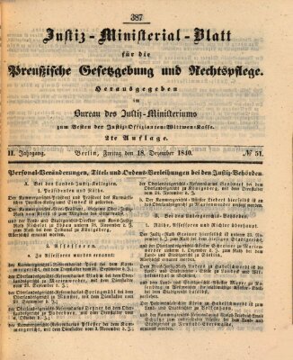 Justiz-Ministerialblatt für die preußische Gesetzgebung und Rechtspflege Freitag 18. Dezember 1840