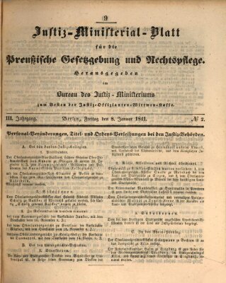 Justiz-Ministerialblatt für die preußische Gesetzgebung und Rechtspflege Freitag 8. Januar 1841