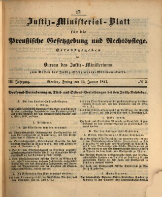 Justiz-Ministerialblatt für die preußische Gesetzgebung und Rechtspflege Freitag 15. Januar 1841