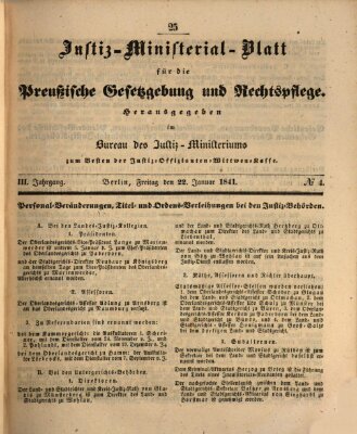 Justiz-Ministerialblatt für die preußische Gesetzgebung und Rechtspflege Freitag 22. Januar 1841