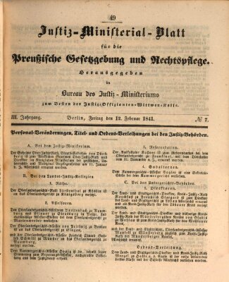 Justiz-Ministerialblatt für die preußische Gesetzgebung und Rechtspflege Freitag 12. Februar 1841