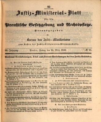 Justiz-Ministerialblatt für die preußische Gesetzgebung und Rechtspflege Freitag 12. März 1841