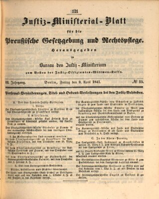 Justiz-Ministerialblatt für die preußische Gesetzgebung und Rechtspflege Freitag 9. April 1841