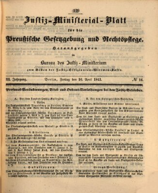 Justiz-Ministerialblatt für die preußische Gesetzgebung und Rechtspflege Freitag 16. April 1841