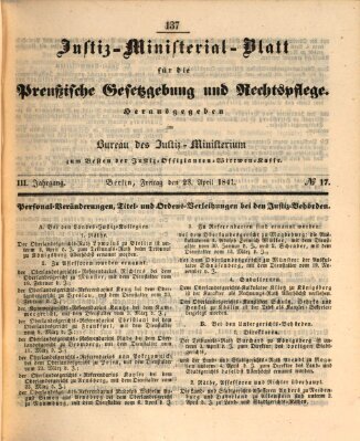 Justiz-Ministerialblatt für die preußische Gesetzgebung und Rechtspflege Freitag 23. April 1841