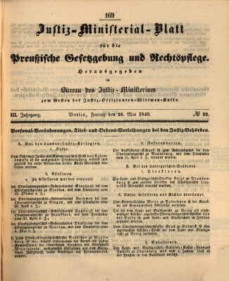 Justiz-Ministerialblatt für die preußische Gesetzgebung und Rechtspflege Freitag 28. Mai 1841