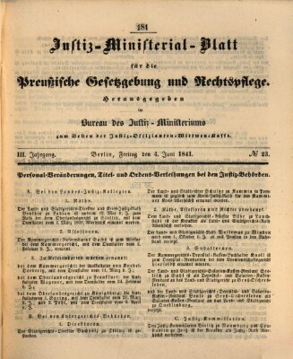 Justiz-Ministerialblatt für die preußische Gesetzgebung und Rechtspflege Freitag 4. Juni 1841