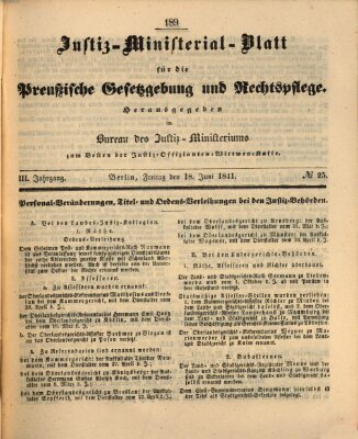 Justiz-Ministerialblatt für die preußische Gesetzgebung und Rechtspflege Freitag 18. Juni 1841