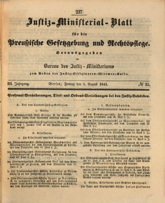 Justiz-Ministerialblatt für die preußische Gesetzgebung und Rechtspflege Freitag 6. August 1841