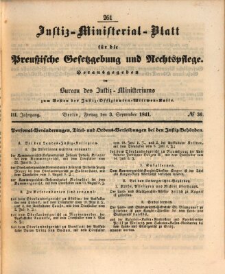 Justiz-Ministerialblatt für die preußische Gesetzgebung und Rechtspflege Freitag 3. September 1841