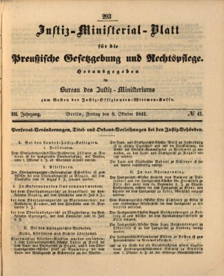 Justiz-Ministerialblatt für die preußische Gesetzgebung und Rechtspflege Freitag 8. Oktober 1841