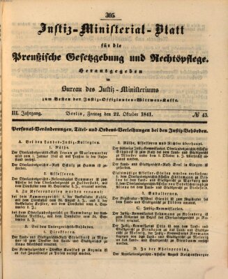 Justiz-Ministerialblatt für die preußische Gesetzgebung und Rechtspflege Freitag 22. Oktober 1841