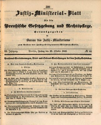 Justiz-Ministerialblatt für die preußische Gesetzgebung und Rechtspflege Freitag 29. Oktober 1841