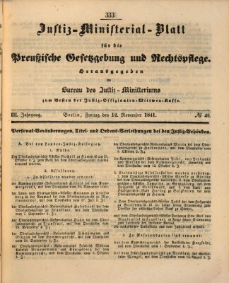 Justiz-Ministerialblatt für die preußische Gesetzgebung und Rechtspflege Freitag 12. November 1841