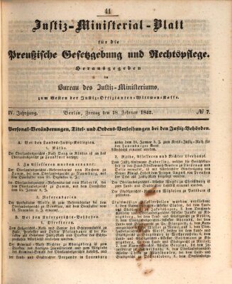 Justiz-Ministerialblatt für die preußische Gesetzgebung und Rechtspflege Freitag 18. Februar 1842