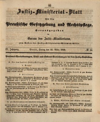 Justiz-Ministerialblatt für die preußische Gesetzgebung und Rechtspflege Freitag 25. März 1842