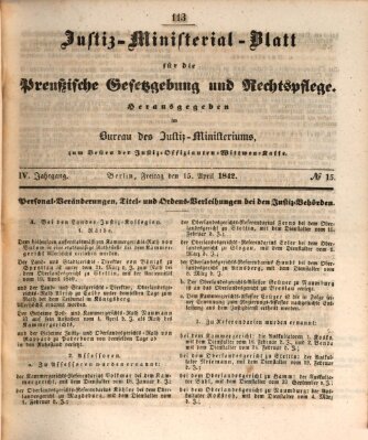 Justiz-Ministerialblatt für die preußische Gesetzgebung und Rechtspflege Freitag 15. April 1842