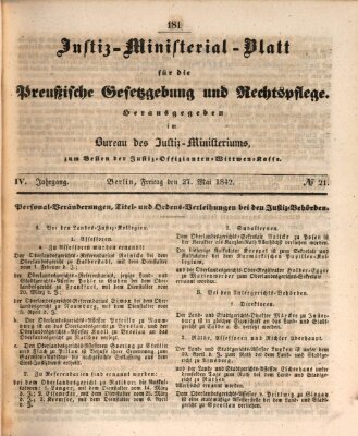 Justiz-Ministerialblatt für die preußische Gesetzgebung und Rechtspflege Freitag 27. Mai 1842