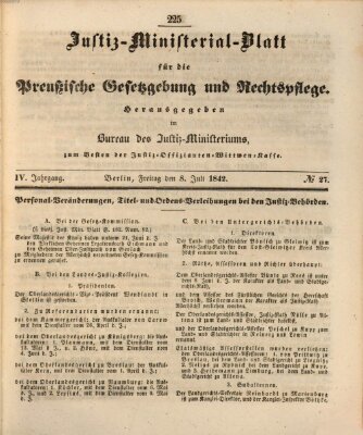 Justiz-Ministerialblatt für die preußische Gesetzgebung und Rechtspflege Freitag 8. Juli 1842