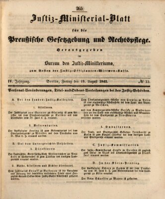 Justiz-Ministerialblatt für die preußische Gesetzgebung und Rechtspflege Freitag 19. August 1842