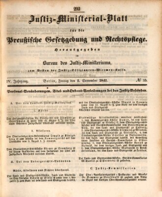 Justiz-Ministerialblatt für die preußische Gesetzgebung und Rechtspflege Freitag 2. September 1842