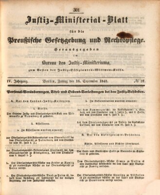 Justiz-Ministerialblatt für die preußische Gesetzgebung und Rechtspflege Freitag 16. September 1842