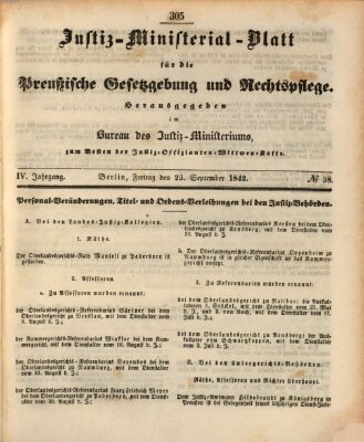 Justiz-Ministerialblatt für die preußische Gesetzgebung und Rechtspflege Freitag 23. September 1842