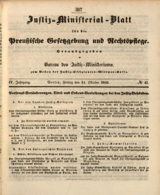 Justiz-Ministerialblatt für die preußische Gesetzgebung und Rechtspflege Freitag 14. Oktober 1842