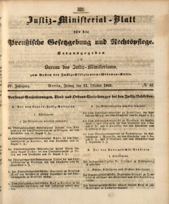 Justiz-Ministerialblatt für die preußische Gesetzgebung und Rechtspflege Freitag 21. Oktober 1842