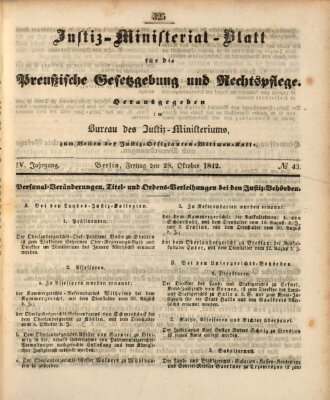 Justiz-Ministerialblatt für die preußische Gesetzgebung und Rechtspflege Freitag 28. Oktober 1842