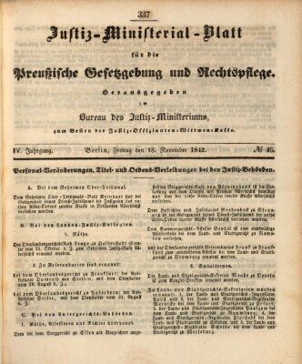 Justiz-Ministerialblatt für die preußische Gesetzgebung und Rechtspflege Freitag 18. November 1842