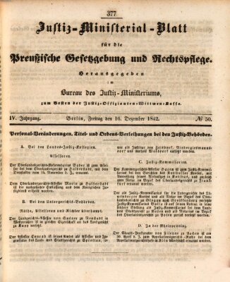 Justiz-Ministerialblatt für die preußische Gesetzgebung und Rechtspflege Freitag 16. Dezember 1842