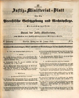 Justiz-Ministerialblatt für die preußische Gesetzgebung und Rechtspflege Donnerstag 20. Januar 1842