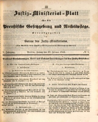 Justiz-Ministerialblatt für die preußische Gesetzgebung und Rechtspflege Donnerstag 17. Februar 1842