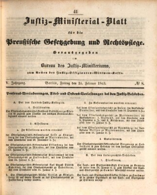 Justiz-Ministerialblatt für die preußische Gesetzgebung und Rechtspflege Donnerstag 24. Februar 1842