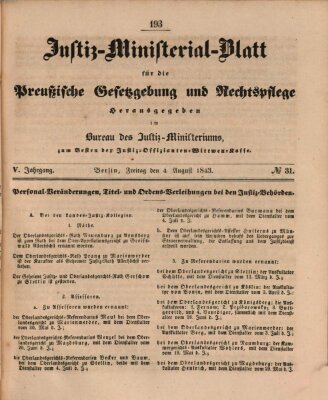 Justiz-Ministerialblatt für die preußische Gesetzgebung und Rechtspflege Donnerstag 4. August 1842